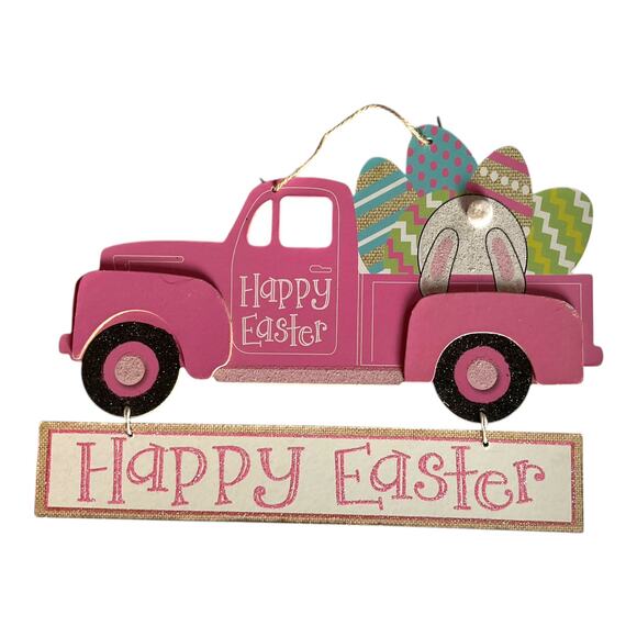 DIY Happy Easter Pink Truck Wreath Making Kit, Spring Sign Ribbon Bundle Set - Picture 2 of 6